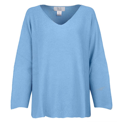 Lou & Odette Sweater Laura Oversize Viskose-Mix Hellblau V-Ausschnitt Ärmel mit Außennaht
