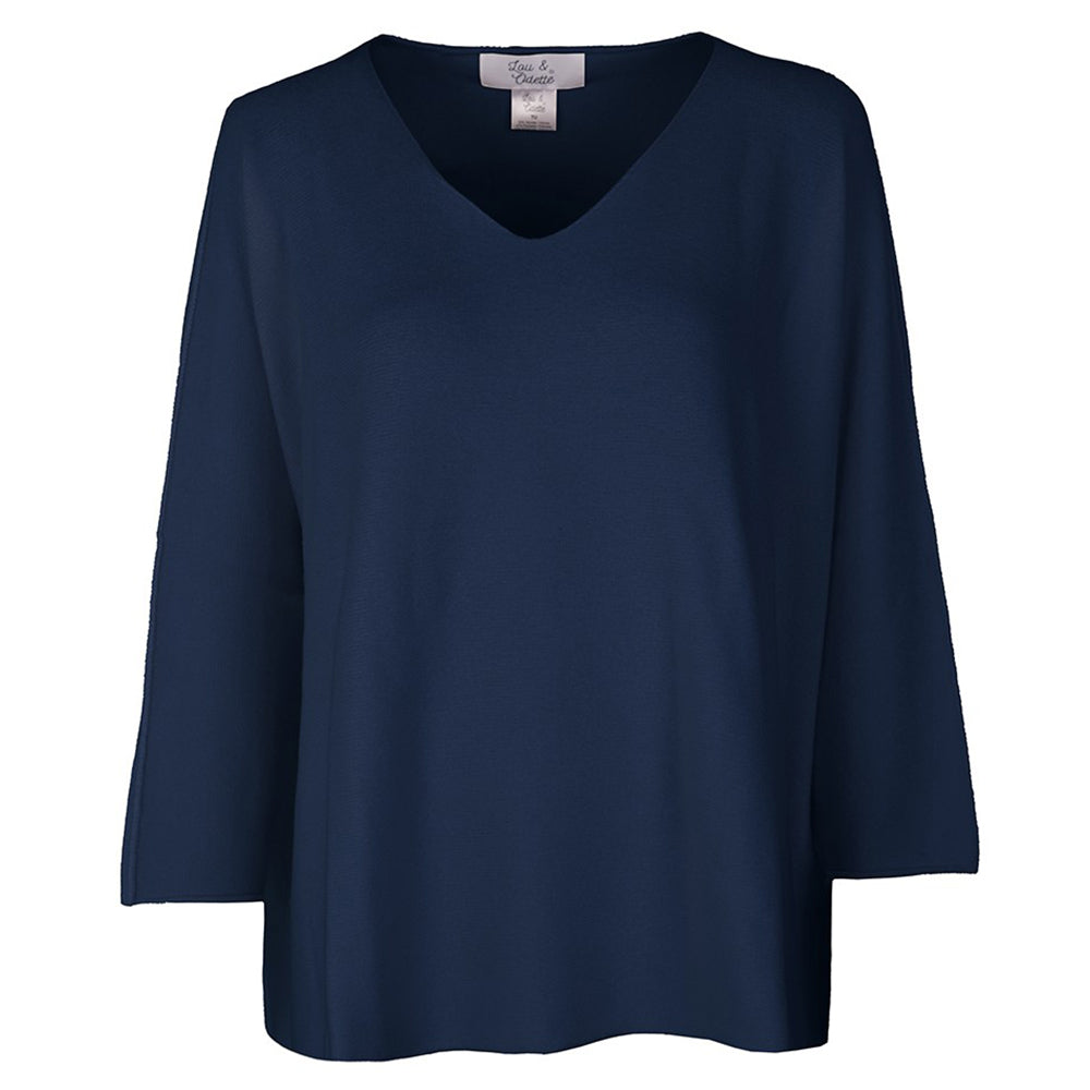 Lou & Odette Sweater Laura Oversize Viskose-Mix Navy Dunkelblau V-Ausschnitt Ärmel mit Außennaht