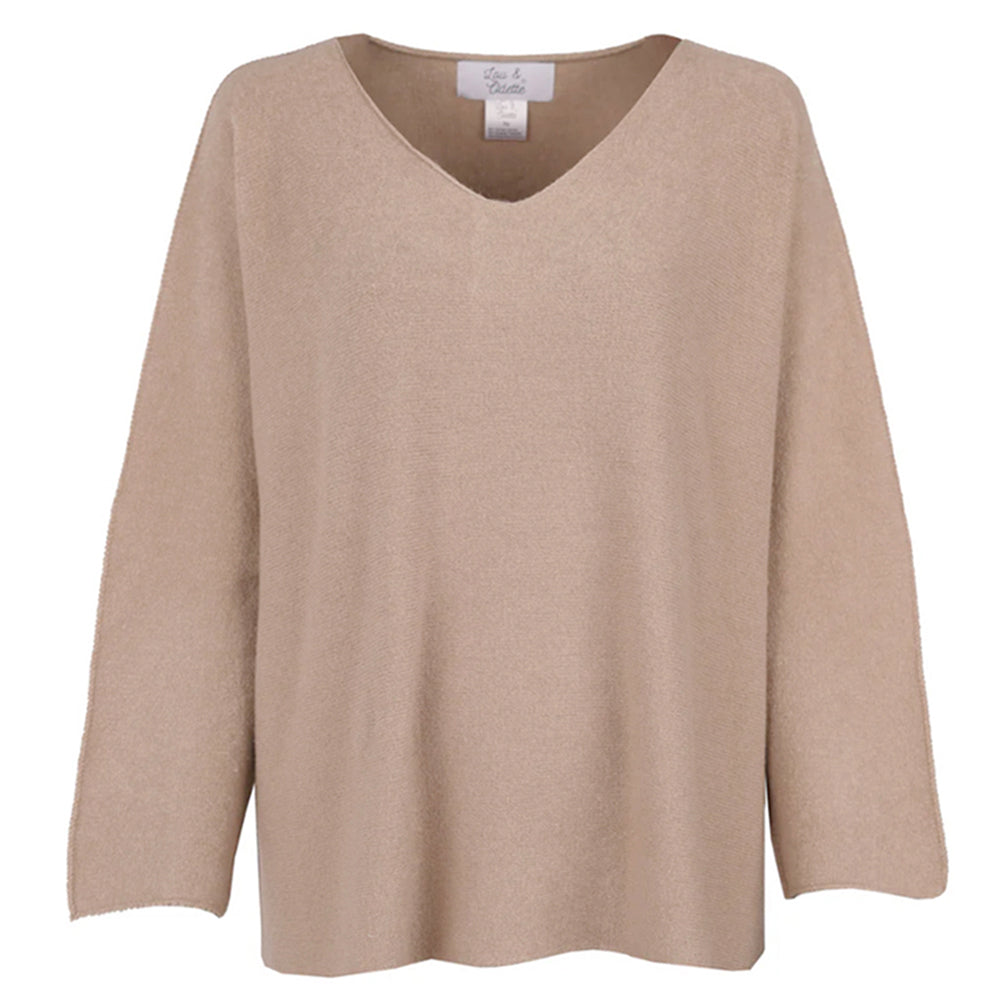 Lou & Odette Sweater Laura Oversize Viskose-Mix Sand V-Ausschnitt Ärmel mit Außennaht
