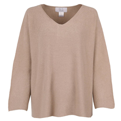 Lou & Odette Sweater Laura Oversize Viskose-Mix Sand V-Ausschnitt Ärmel mit Außennaht