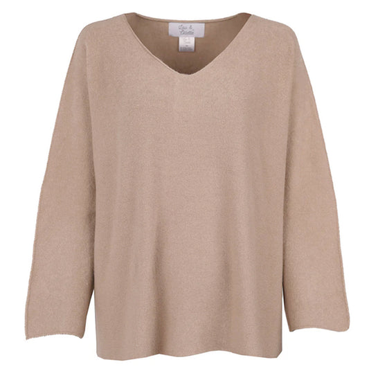 Lou & Odette Sweater Laura Oversize Viskose-Mix Sand V-Ausschnitt Ärmel mit Außennaht