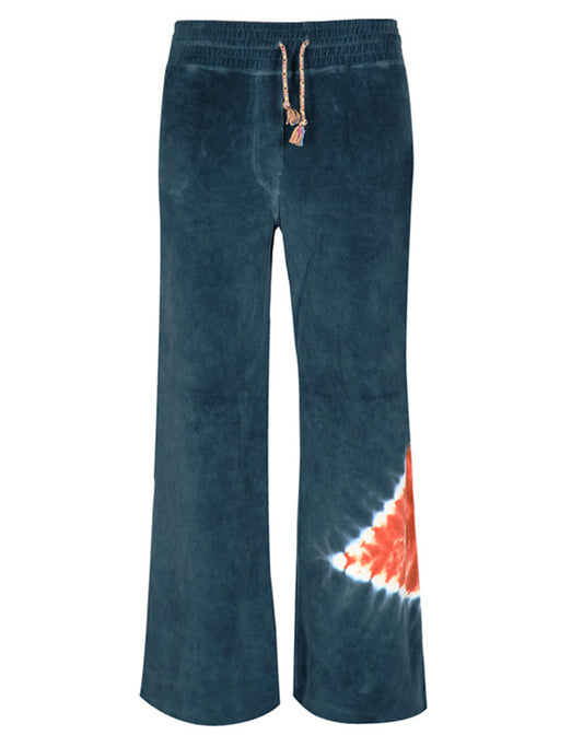 Love Joy Victory Batik Sweathose Luna Samt-Haptik Velvet-Stoff 100% Bio-Baumwolle Relaxed-Fit Ausgestelltes Bein Dark Sky