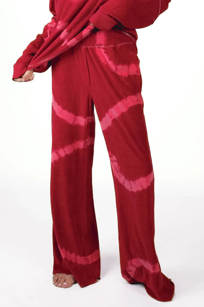 Love Joy Victory Batik-Sweatpants Mayari Jalapeno Red Rot Pink Tie & Dye Flared-Passform Velvet-Stoff Vorderseite