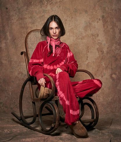 Love Joy Victory Batik-Sweatpants Mayari Jalapeno Red Rot Pink Tie & Dye Flared-Passform Velvet-Stoff Model 4