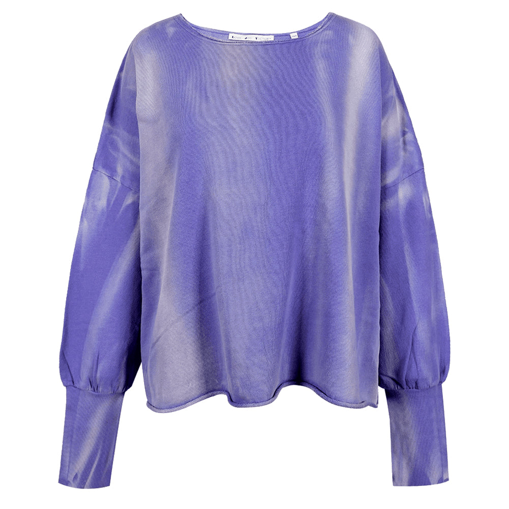 Love Joy Victory Batik Sweatshirt Hilda Oversize Rückenprint Lila Iris Blue