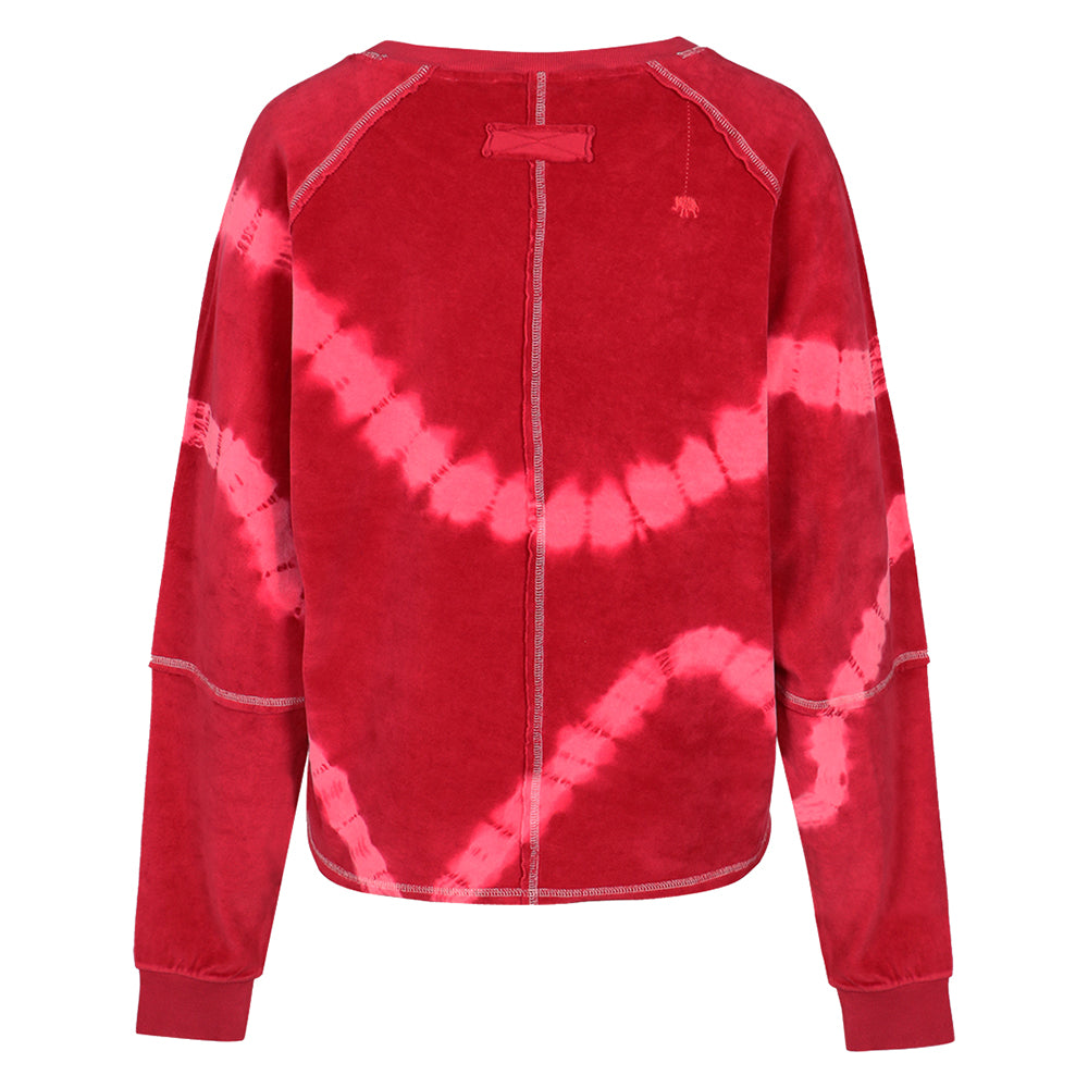 Love Joy Victory Batik-Sweatshirt Madison Jalapeno Red Rot Pink Casual-Fit Velvet-Stoff Raw-Edges Rückseite