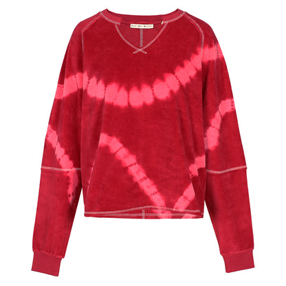 Love Joy Victory Batik-Sweatshirt Madison Jalapeno Red Rot Pink Casual-Fit Velvet-Stoff Raw-Edges