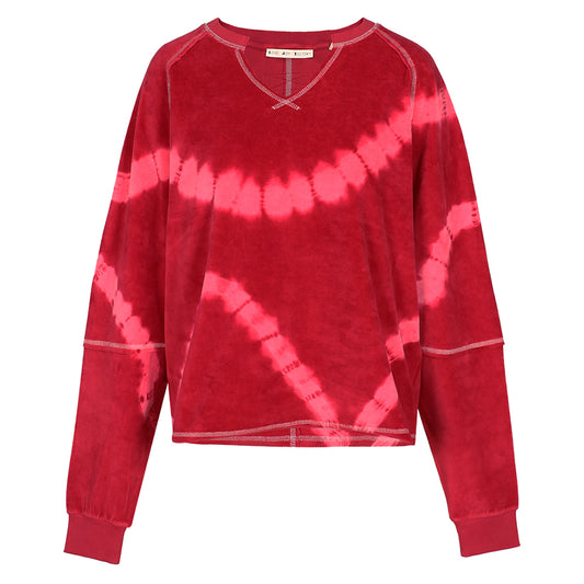 Love Joy Victory Batik-Sweatshirt Madison Jalapeno Red Rot Pink Casual-Fit Velvet-Stoff Raw-Edges
