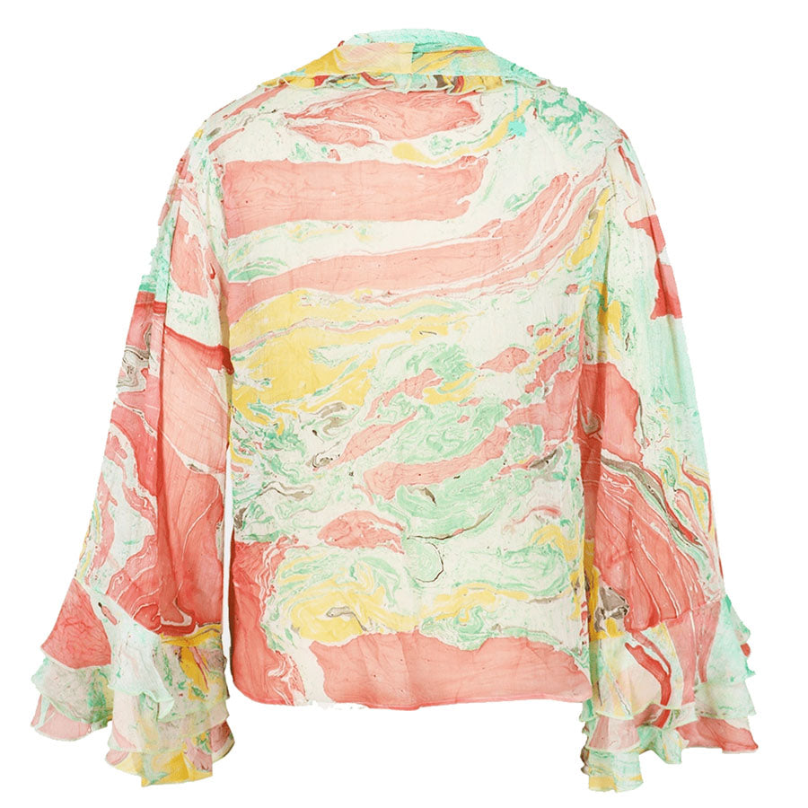 Love Joy Victory Bluse Kaloa Viskose Multicolor Pastelltöne Rüschen-Details Rückseite