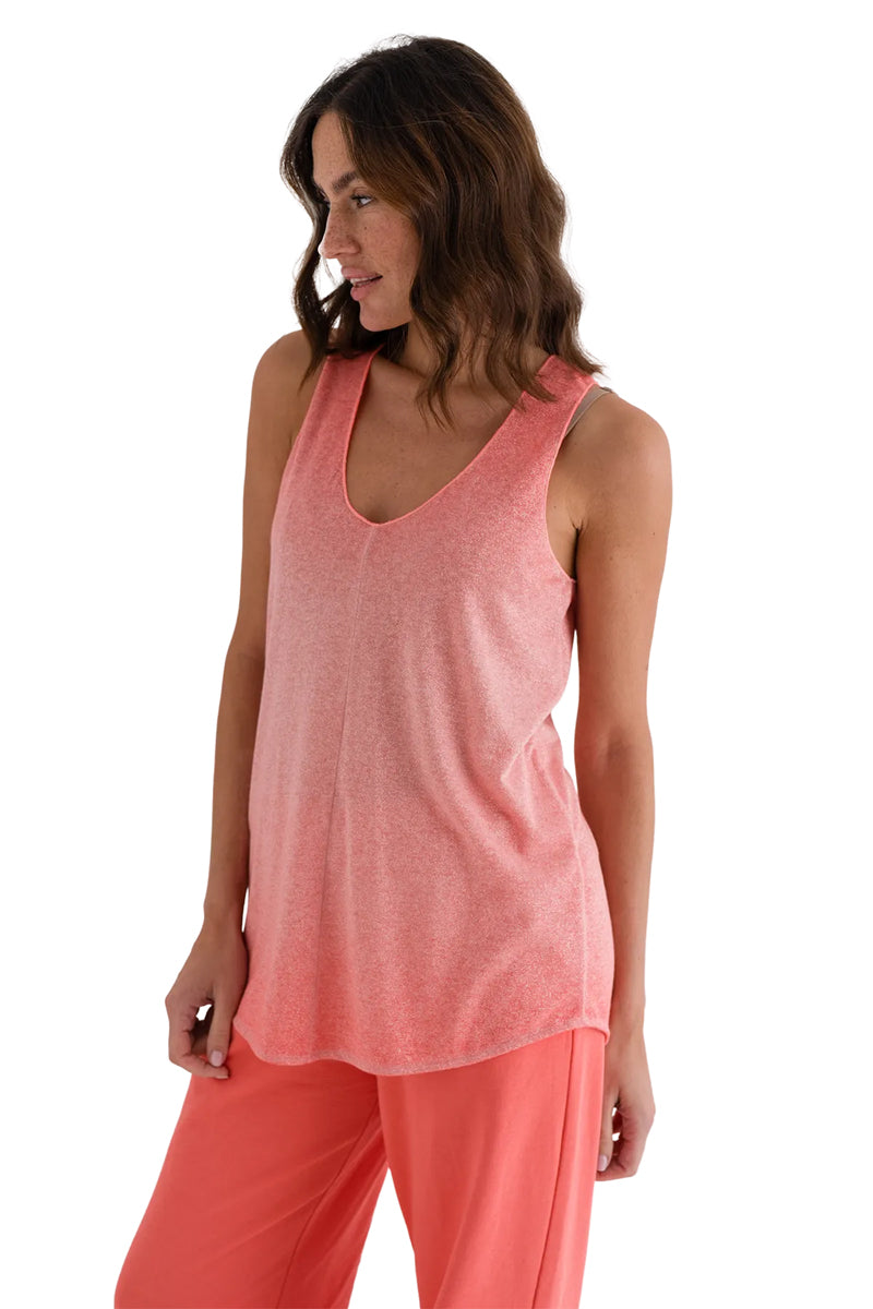Love Joy Victory Glitter Lurex Top Lua Modal Bio-Baumwolle-Mix A-Form Coral
