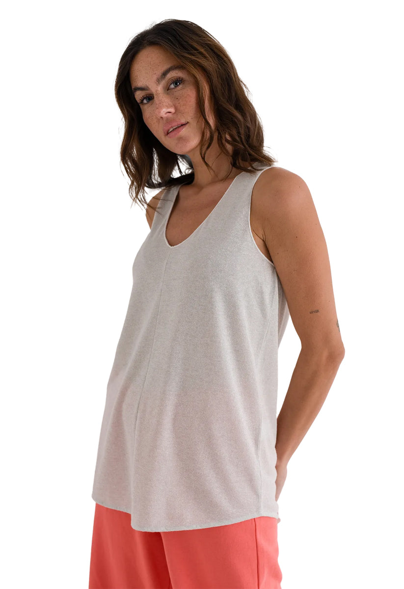 Love Joy Victory Glitter Top Lua Modal Bio-Baumwolle-Mix A-Form White Sand Model 2