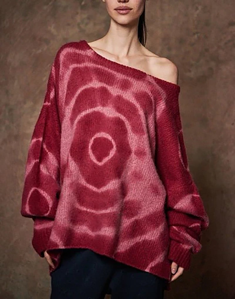 Love Joy Victory Kaschmir-Batik-Pullover Amory Multi Pink Rosa Rot Oversize-Passform Raw-Edges Model 2