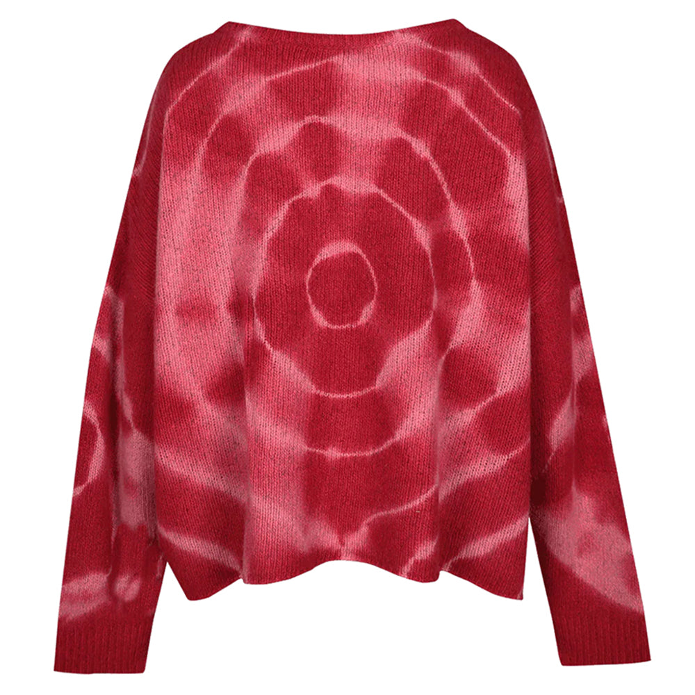 Love Joy Victory Kaschmir-Batik-Pullover Amory Multi Pink Rosa Rot Oversize-Passform Raw-Edges Rückseite