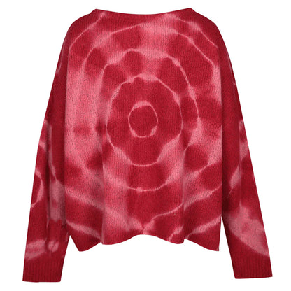 Love Joy Victory Kaschmir-Batik-Pullover Amory Multi Pink Rosa Rot Oversize-Passform Raw-Edges Rückseite