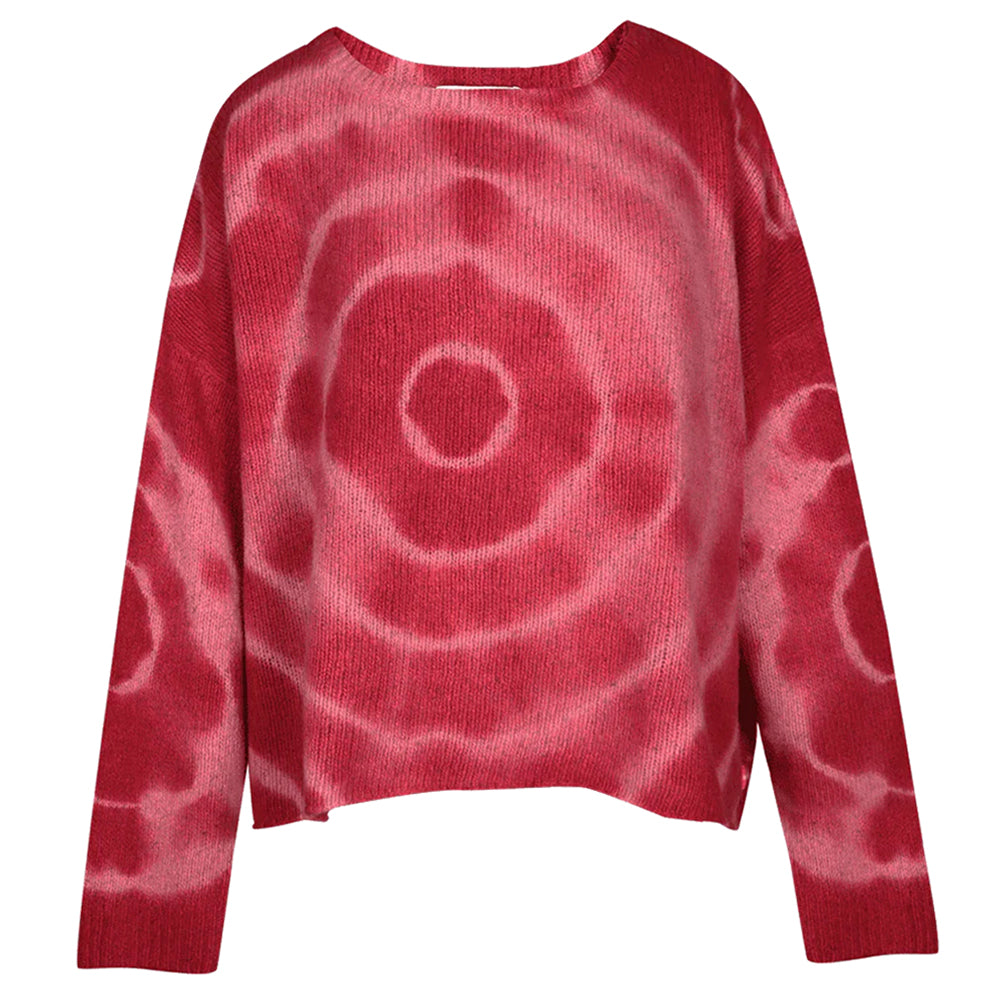 Love Joy Victory Kaschmir-Batik-Pullover Amory Multi Pink Rosa Rot Oversize-Passform Raw-Edges Vorderseite