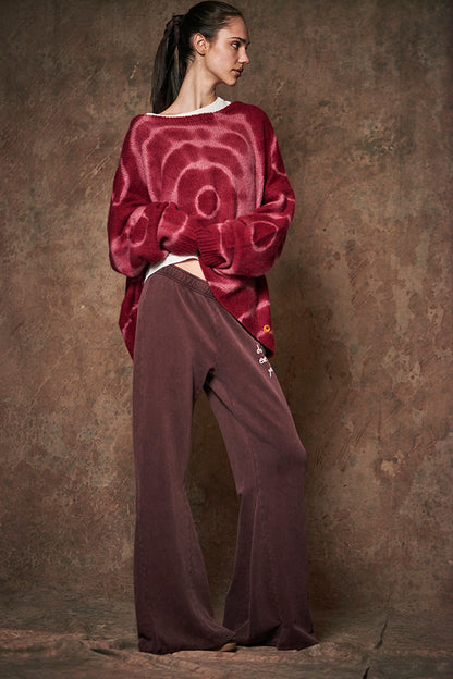 Love Joy Victory Kaschmir-Batik-Pullover Amory Multi Pink Rosa Rot Oversize-Passform Raw-Edges Model