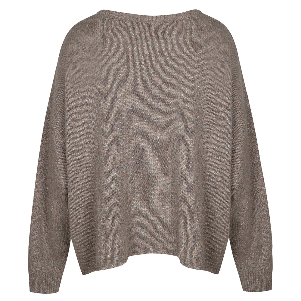 Love Joy Victory Kaschmir-Pullover Amory Granito Taupe Grau Oversize-Passform Raw-Edges Rückseite
