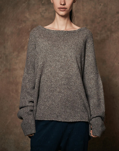 Love Joy Victory Kaschmir-Pullover Amory Granito Taupe Grau Oversize-Passform Raw-Edges Model 3