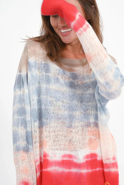 Love Joy Victory Leichter Kaschmir Pullover Batik Pearcy Oversize Rot Beige Hellblau Model 6
