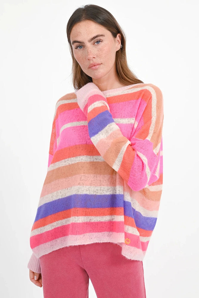 Love Joy Victory Leichter Kaschmir Pullover Streifen Pearcy Oversize Pink Model 1