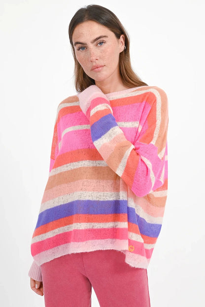 Love Joy Victory Leichter Kaschmir Pullover Streifen Pearcy Oversize Pink Model 1