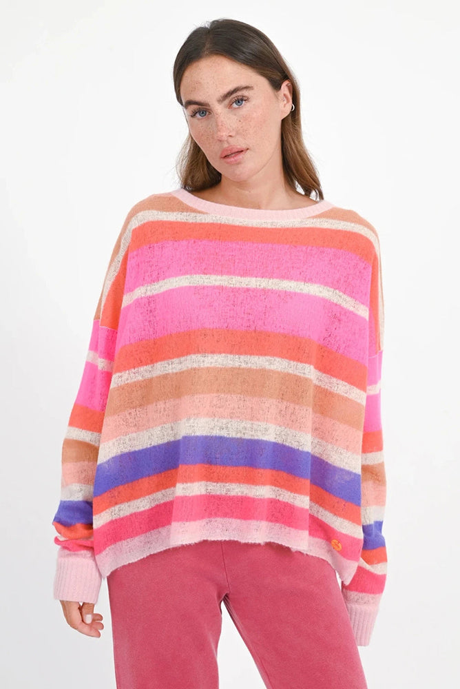 Love Joy Victory Leichter Kaschmir Pullover Streifen Pearcy Oversize Pink Model 2