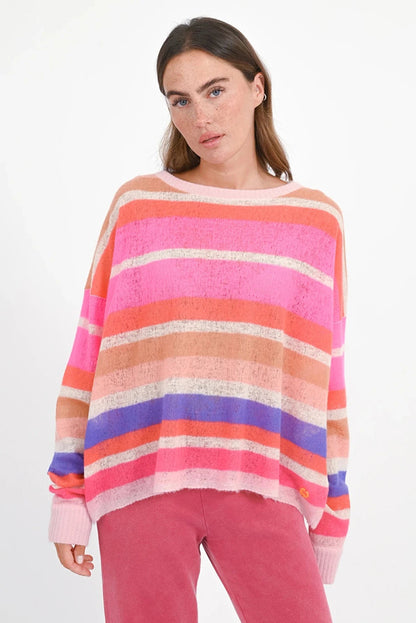 Love Joy Victory Leichter Kaschmir Pullover Streifen Pearcy Oversize Pink Model 2