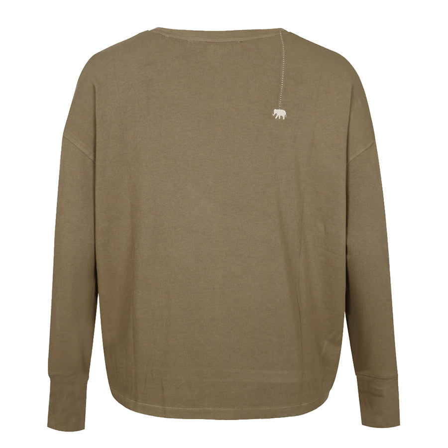 Love Joy Victory Langarmshirt Aster Oliv 100% Bio-Baumwolle Relaxed-Fit Rundhals Daumenloch Rückseite