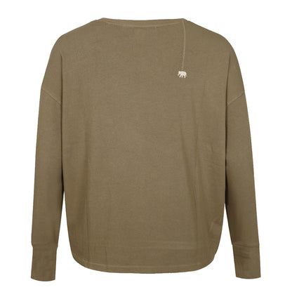Love Joy Victory Langarmshirt Aster Oliv 100% Bio-Baumwolle Relaxed-Fit Rundhals Daumenloch Rückseite