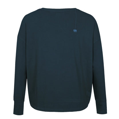 Love Joy Victory Langarmshirt Aster Dark Sky Petrol 100% Bio-Baumwolle Relaxed-Fit Rundhals Daumenloch Rückseite