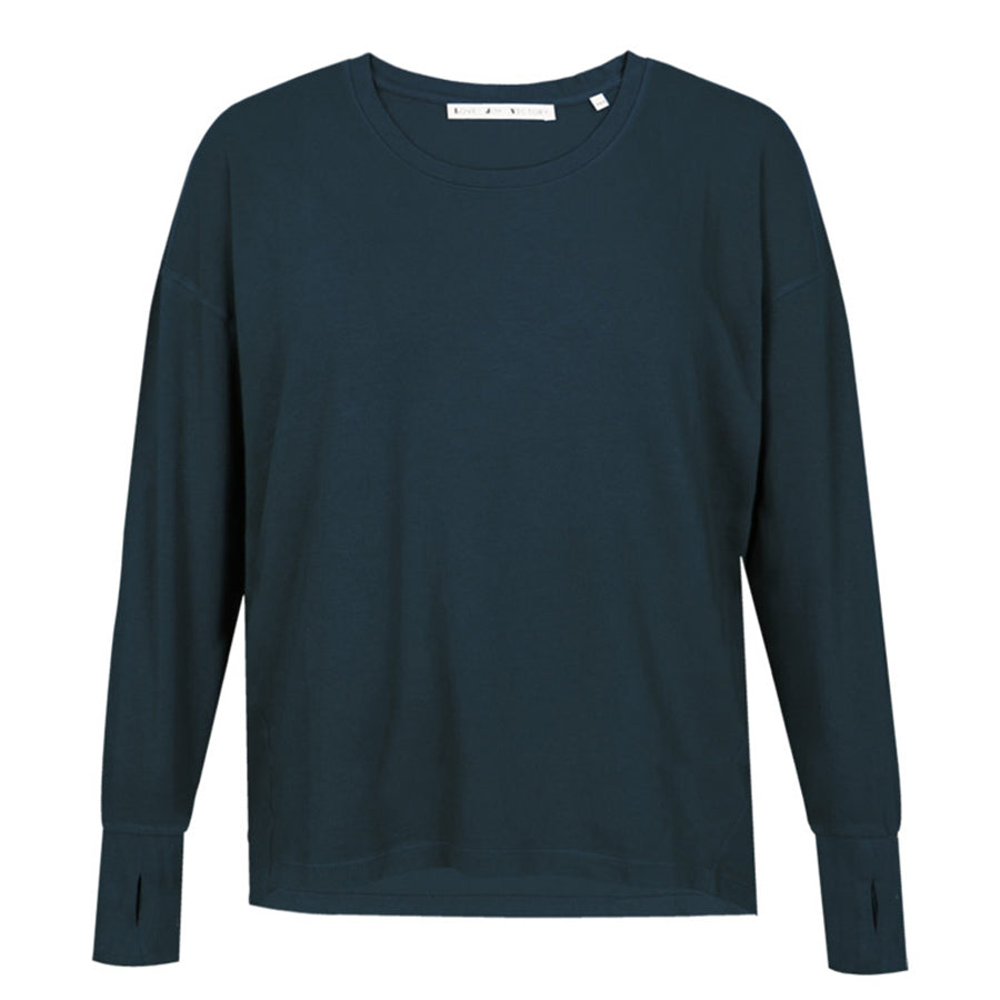 Love Joy Victory Langarmshirt Aster Dark Sky Petrol 100% Bio-Baumwolle Relaxed-Fit Rundhals Daumenloch 
