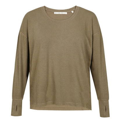 Love Joy Victory Langarmshirt Aster Oliv 100% Bio-Baumwolle Relaxed-Fit Rundhals Daumenloch