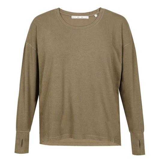 Love Joy Victory Langarmshirt Aster Oliv 100% Bio-Baumwolle Relaxed-Fit Rundhals Daumenloch