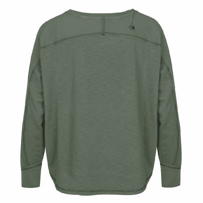 Love Joy Victory Longsleeve Daru Thyme Oliv Black Bio-Baumwolle Oversize-Fit Daumenloch Rückseite