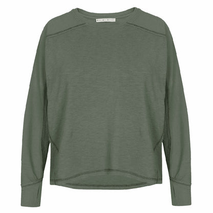 Love Joy Victory Longsleeve Daru Thyme Oliv Black Bio-Baumwolle Oversize-Fit Daumenloch