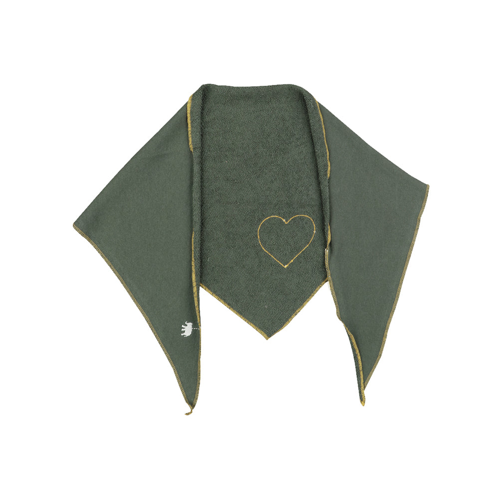 Love Joy Victory Dreieckstuch Mari Olivgrün Thyme mit Herzstickerei und Raw-Edge-Kanten