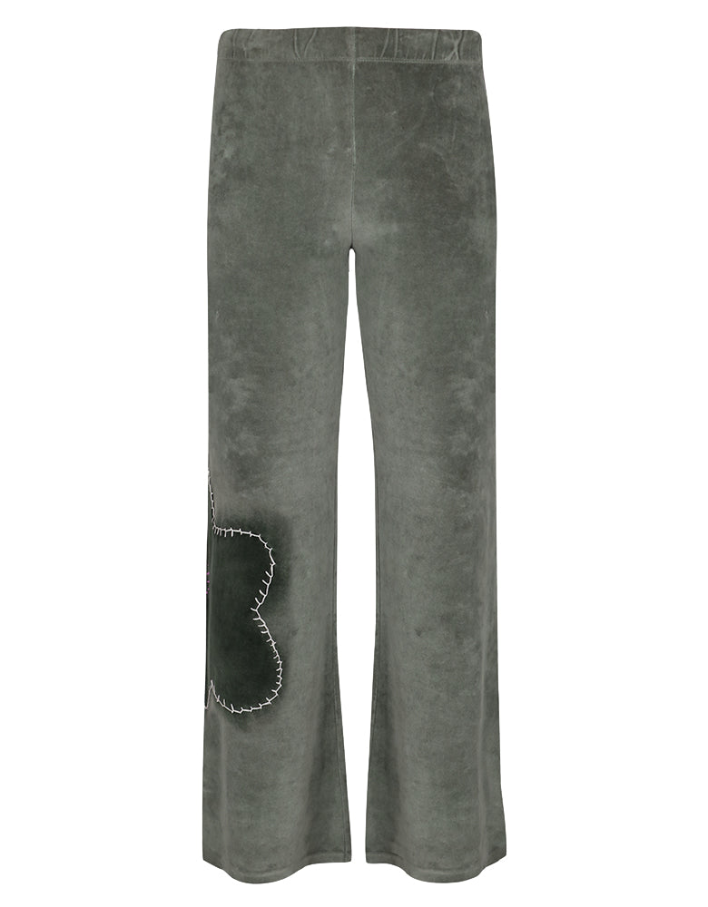 Love Joy Victory Sweatpants Bajna Olivgrün Laurel Wreath Flared-Passform Florale Applikation Velvet-Stoff