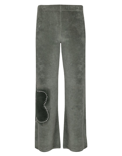 Love Joy Victory Sweatpants Bajna Olivgrün Laurel Wreath Flared-Passform Florale Applikation Velvet-Stoff