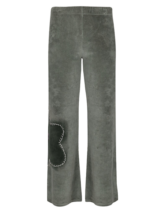 Love Joy Victory Sweatpants Bajna Olivgrün Laurel Wreath Flared-Passform Florale Applikation Velvet-Stoff
