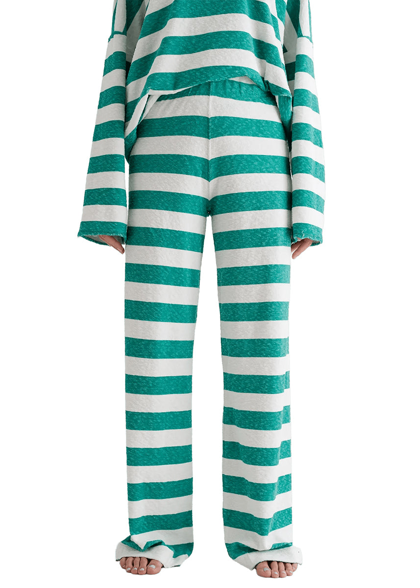 Love Joy Victory Sweathose Streifen Elenya Relaxed-Fit 100% Bio-Baumwolle Frottee-Stoff Grün Weiß Detail 2
