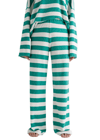 Love Joy Victory Sweathose Streifen Elenya Relaxed-Fit 100% Bio-Baumwolle Frottee-Stoff Grün Weiß Detail 2