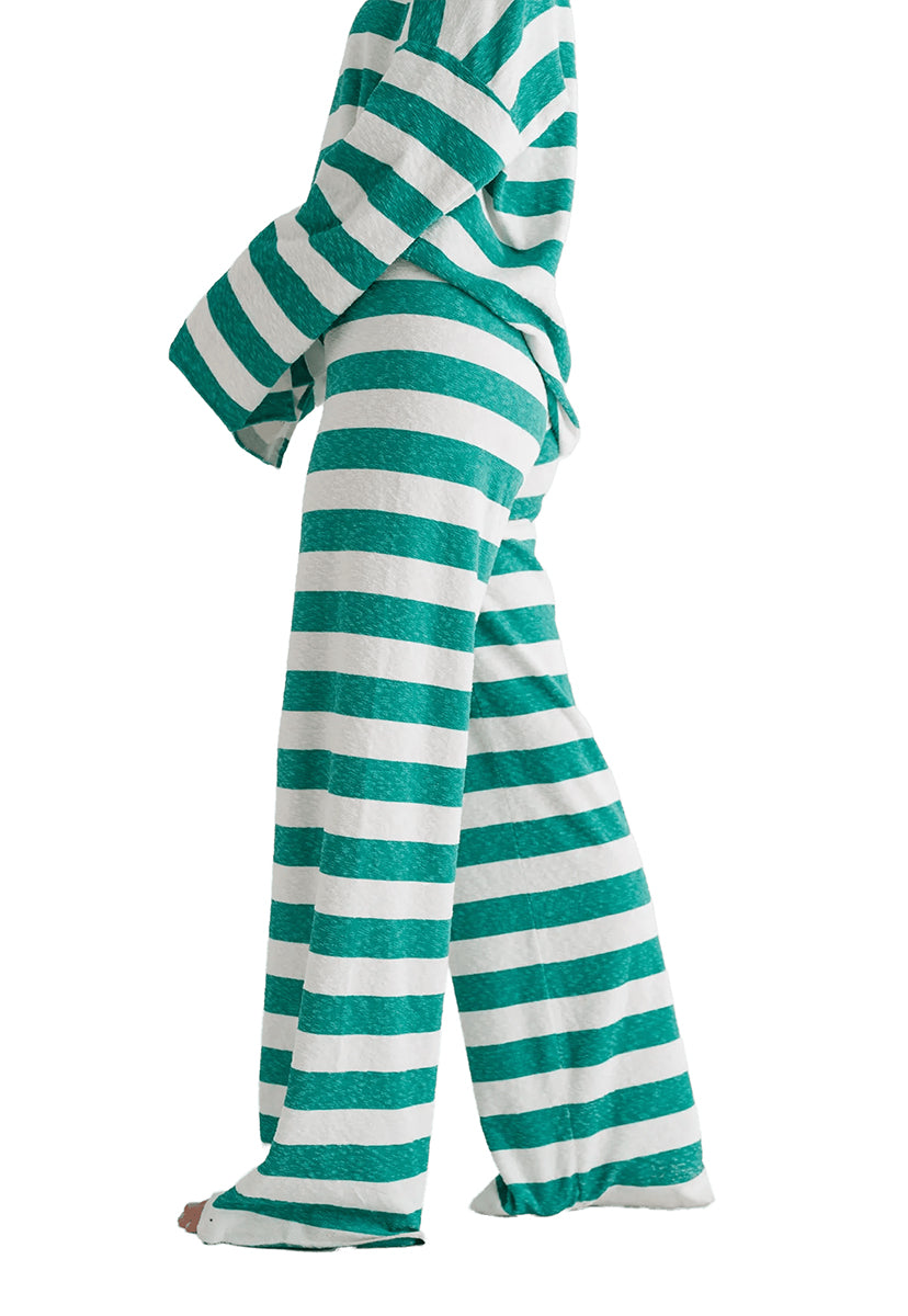 Love Joy Victory Sweathose Streifen Elenya Relaxed-Fit 100% Bio-Baumwolle Frottee-Stoff Grün Weiß Detail
