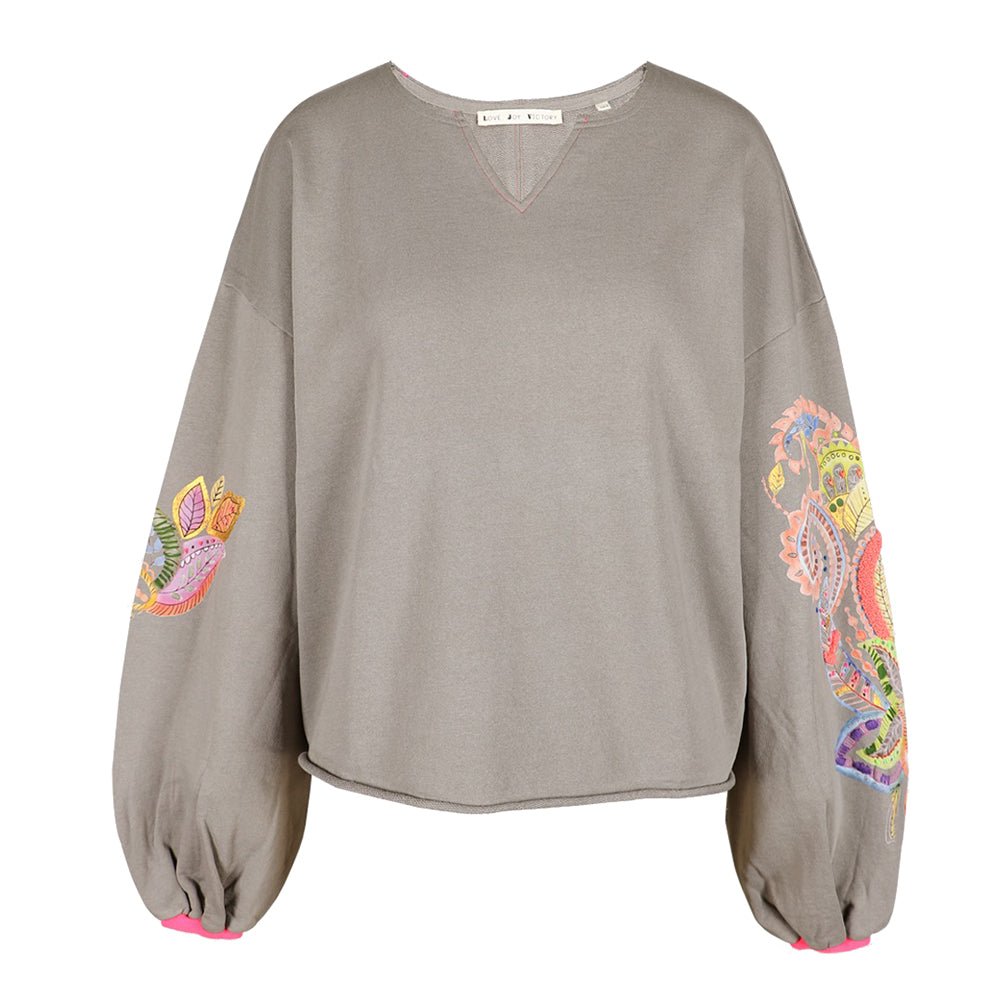 Love Joy Victory Sweatshirt Alamosa Stickerei Grau Vorderseite