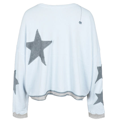 Love Joy Victory Sweatshirt Hopewell Stern-Patches Blue Ice Grau Bio-Baumwolle Rückseite