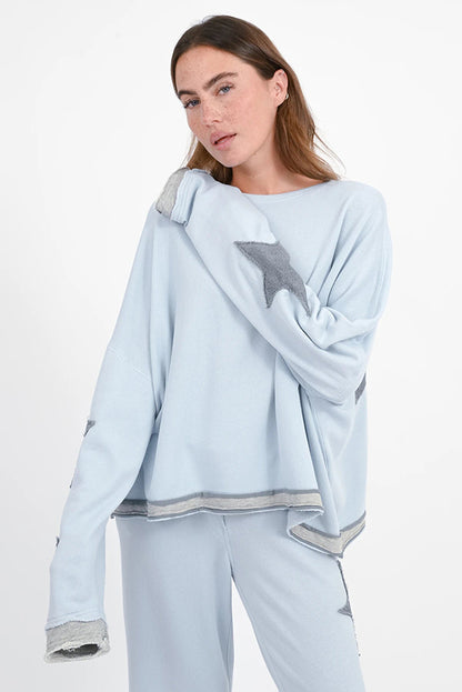 Love Joy Victory Sweatshirt Hopewell Stern-Patches Blue Ice Grau Bio-Baumwolle Model 4