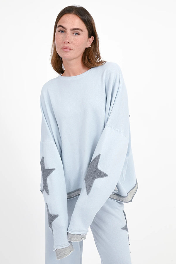Love Joy Victory Sweatshirt Hopewell Stern-Patches Blue Ice Grau Bio-Baumwolle Model 6