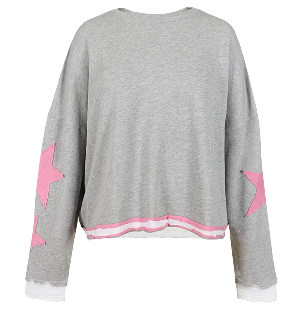 Love Joy Victory Sweatshirt Hopewell Stern-Patches Grau Pink Bio-Baumwolle