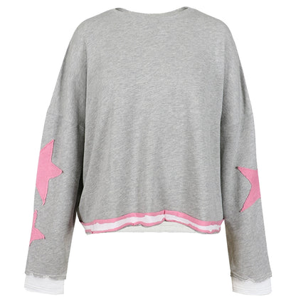 Love Joy Victory Sweatshirt Hopewell Stern-Patches Grau Pink Bio-Baumwolle