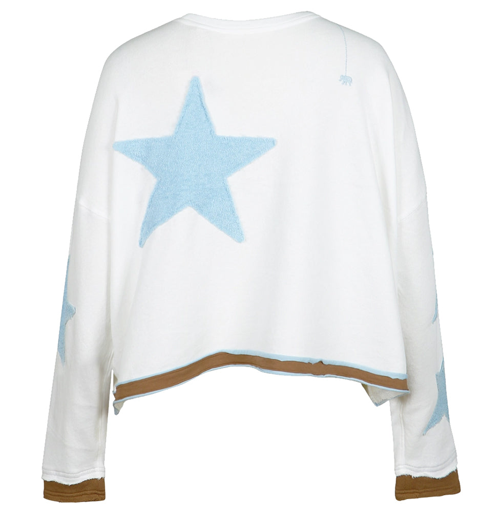 Love Joy Victory Sweatshirt Hopewell Stern-Patches Weiß Hellblau Bio-Baumwolle Rückseite