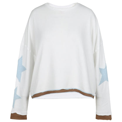 Love Joy Victory Sweatshirt Hopewell Stern-Patches Weiß Hellblau Bio-Baumwolle